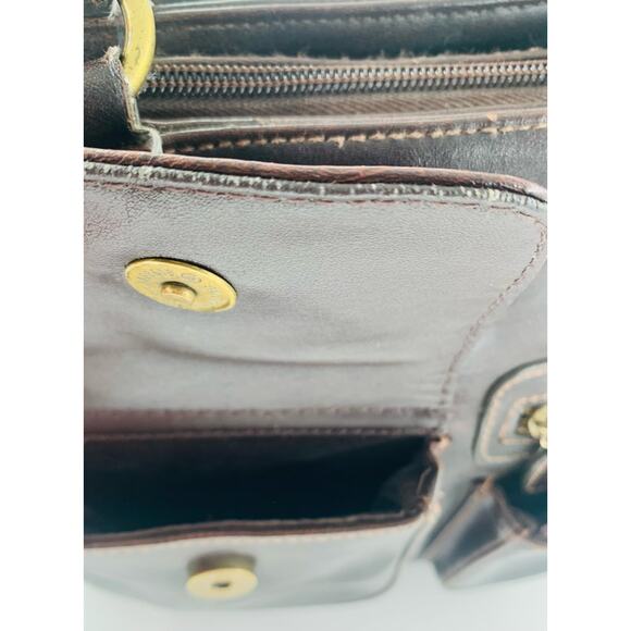Vintage PVC Purse Brown Strap Pockets Zipper Snap Phone Pocket 10"x 9" Bag Retro - Picture 9 of 16
